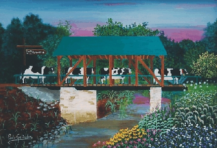 Vacas sobre el puente, óleo sobre tela, 